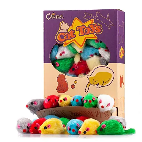 CHIWAVA 36 colorful furry cat toy mice with rattle sounds