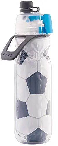 O2COOL soccer-themed misting and drinking water bottle