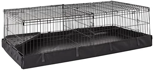 Amazon Basics guinea pig cage with black wire frame and divider