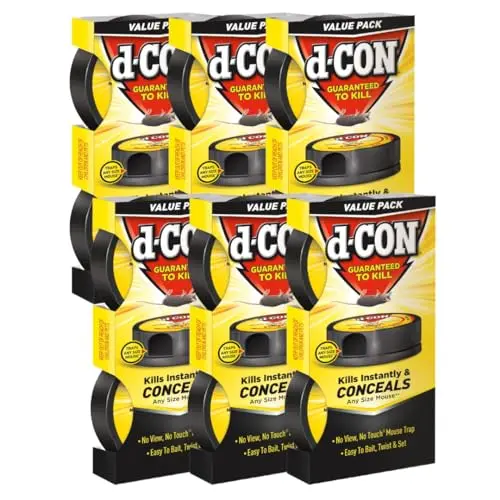 D-Con covered black plastic mouse traps, six-pack with a discreet design.