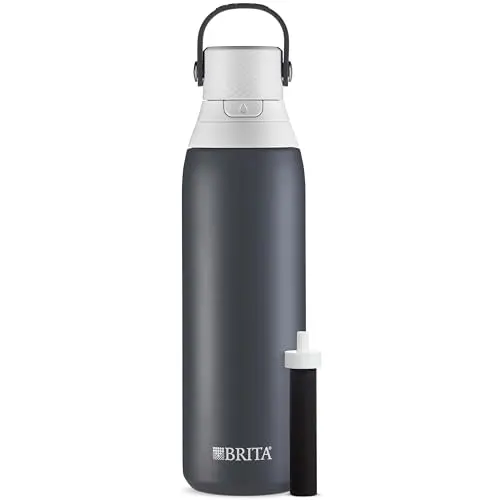 Brita stainless steel filtering water bottle in carbon color with straw lid