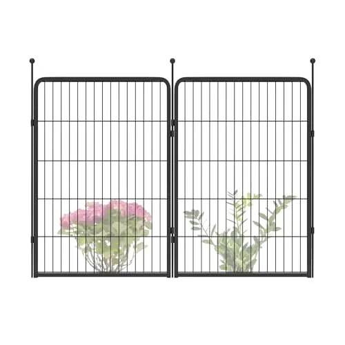FXW 40-inch tall black metal garden fence panels for rabbits and dogs