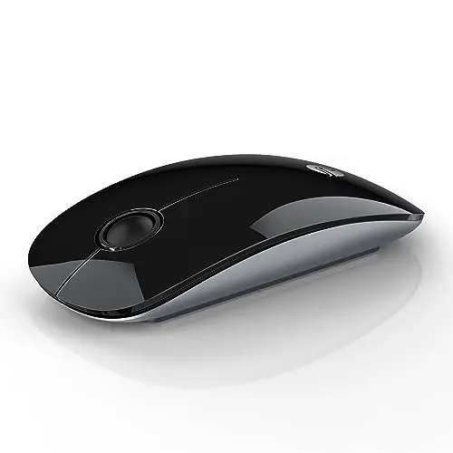 RAPIQUE R306 slim black wireless mouse on a notebook