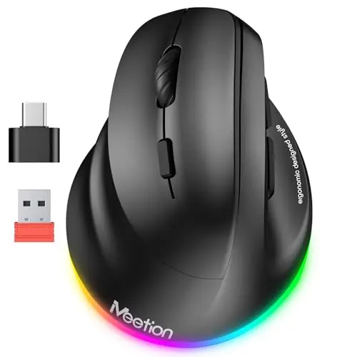 MEETION left-handed wireless vertical mouse with RGB lighting