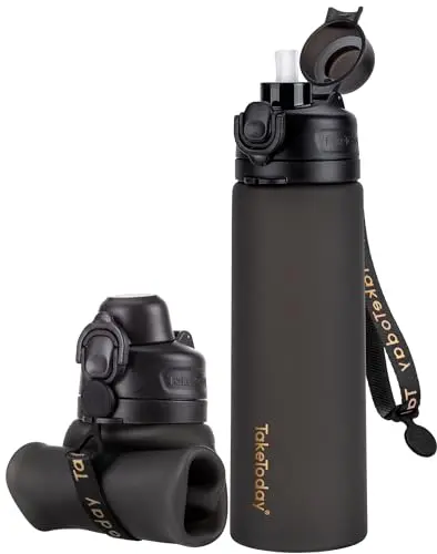 TakeToday black collapsible silicone travel water bottle