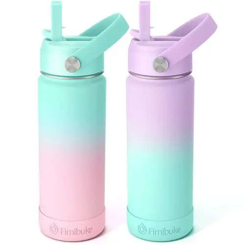 Fimibuke 18oz kids insulated stainless steel water bottles 2-pack in Candy and Bubble designs