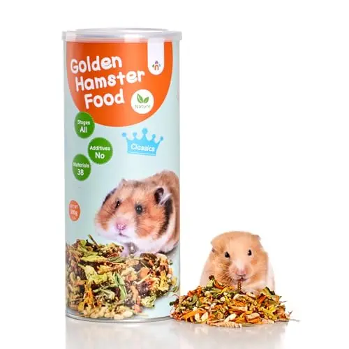 Niteangel premium hamster food mix with seeds, grains, and dried vegetables in a clear bag.