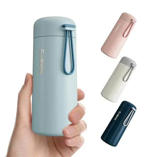 Exllena 8oz small water bottle in Grayish Blue with a carrying handle.