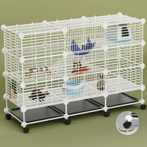 STILLCOVE white multi-tier small animal cage on wheels with ramps