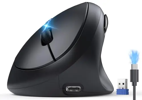TECKNET black ergonomic vertical wireless mouse with rechargeable battery