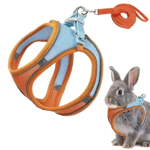FiboPawer Orange Escape-Proof Reflective Bunny Harness and Leash