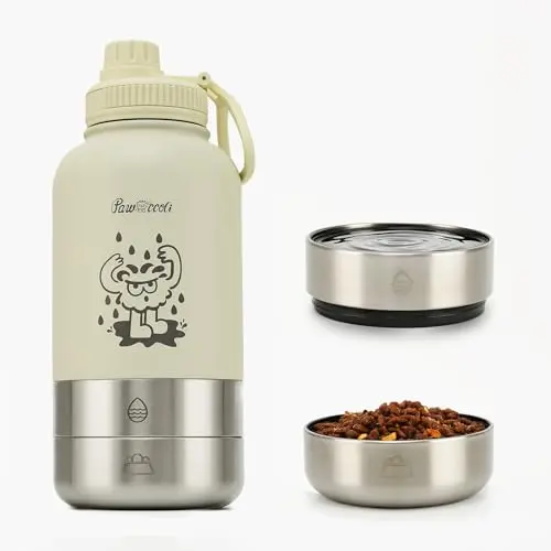 Pawccoli stainless steel dog water bottle with detachable bowls
