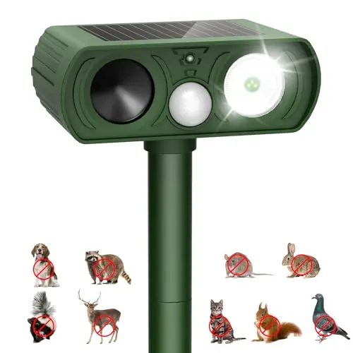PIMAG Solar Ultrasonic Animal Repellent with motion sensor and strobe light